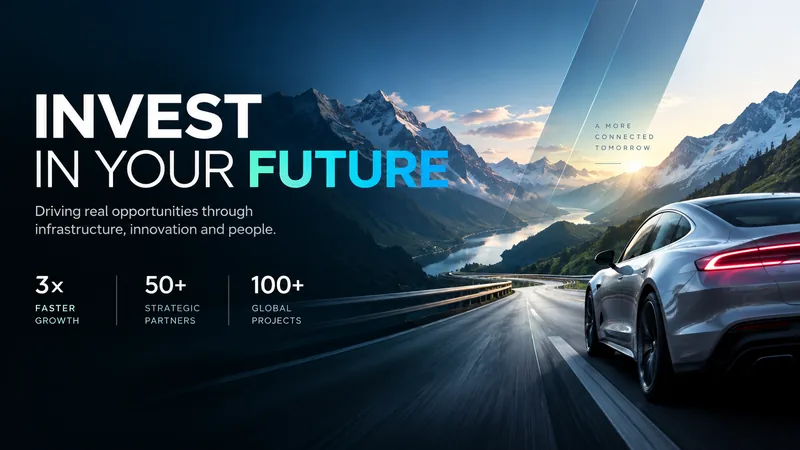 Infrastructure investment title slide with mountain road